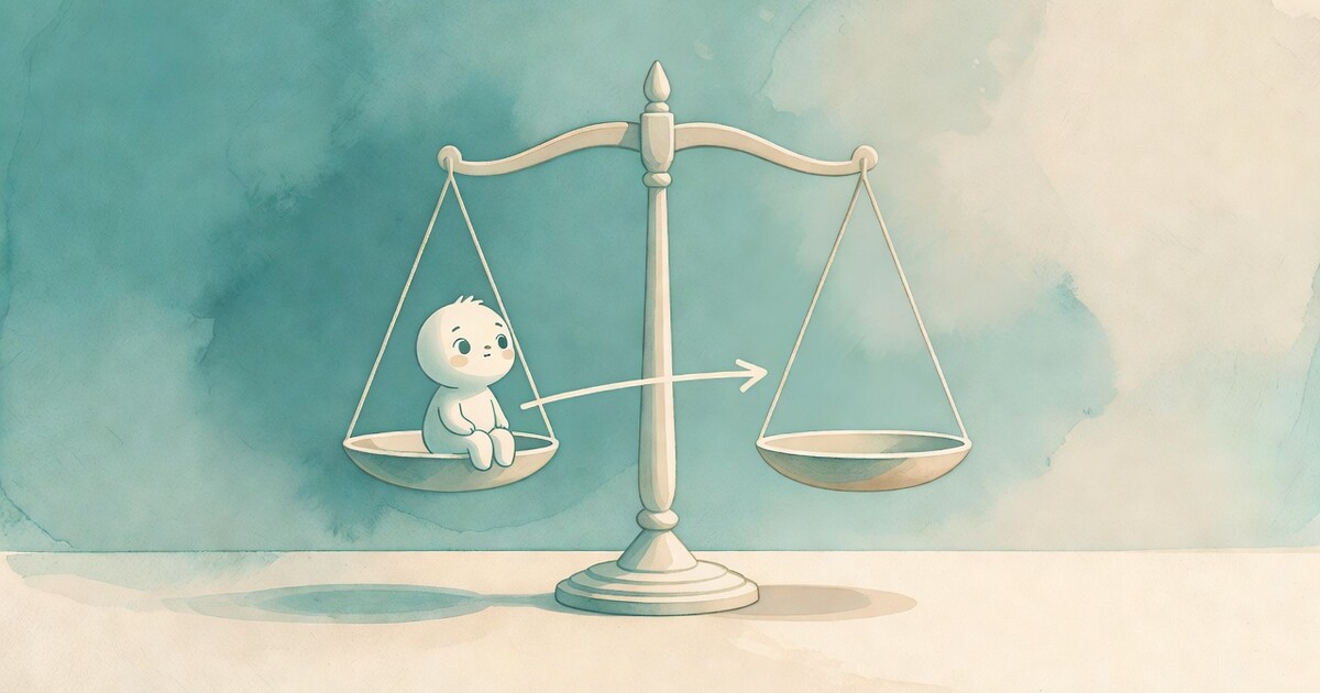 Person standing in a room looking at three figures in a circle with divided opinions, the person in the center with a face that reflects anxiety