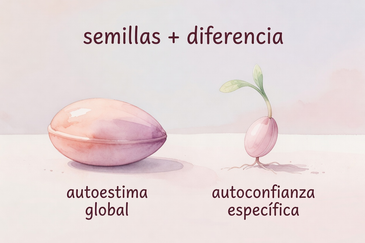 A sober watercolor illustration for an article about self-esteem and self-confidence are different: one concerns deep personal worth, the other specific capacity. learn why confusing them leads to the wrong intervention.