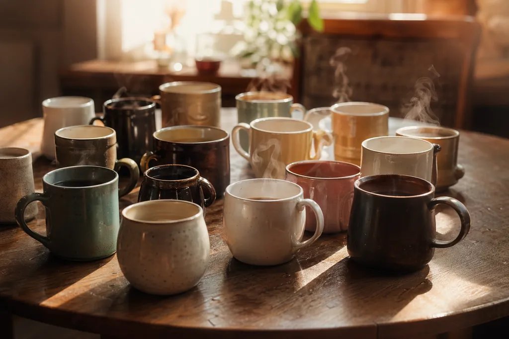 A shared table with many cups