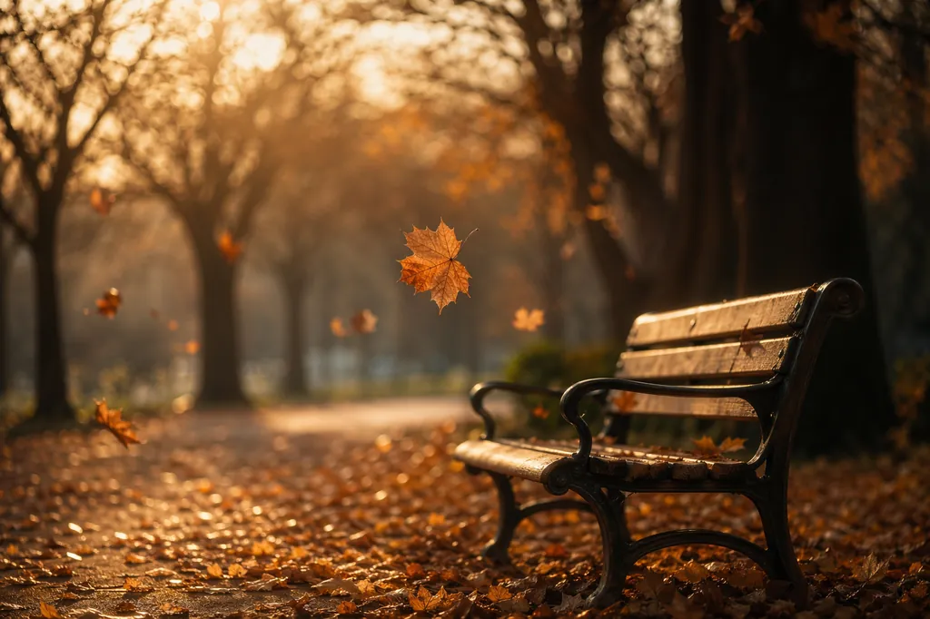 Leaves falling in late afternoon light