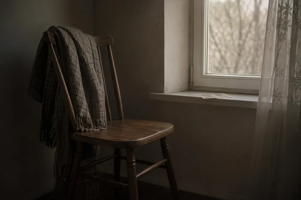 An empty chair by the window