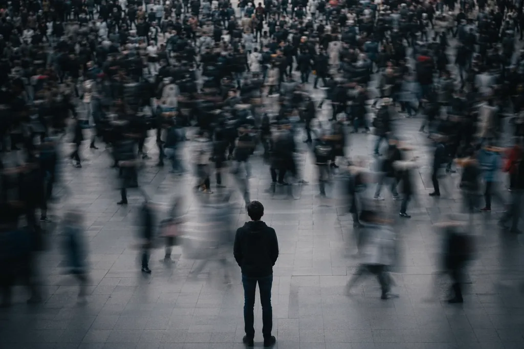 A silhouette at the edge of the crowd
