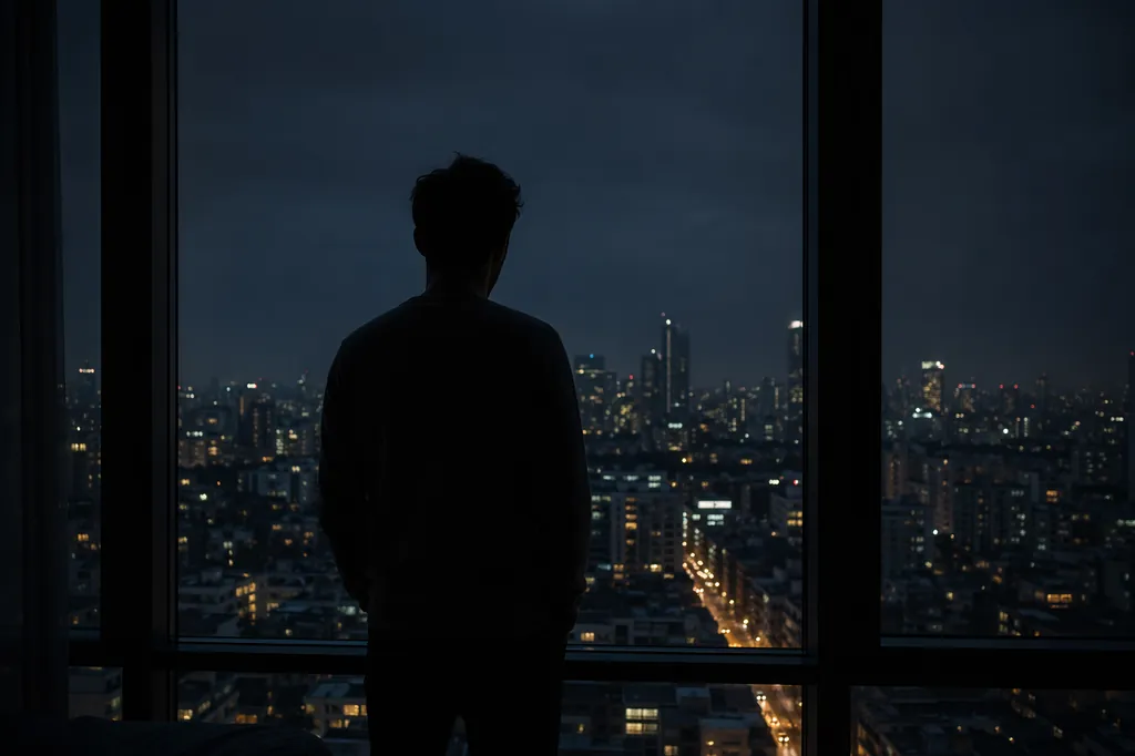 Ventana nocturna sobre la ciudad antes de dormir